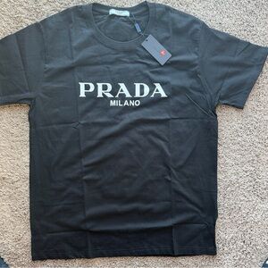 Prada Black Crewneck T-Shirt with White Milano Logo